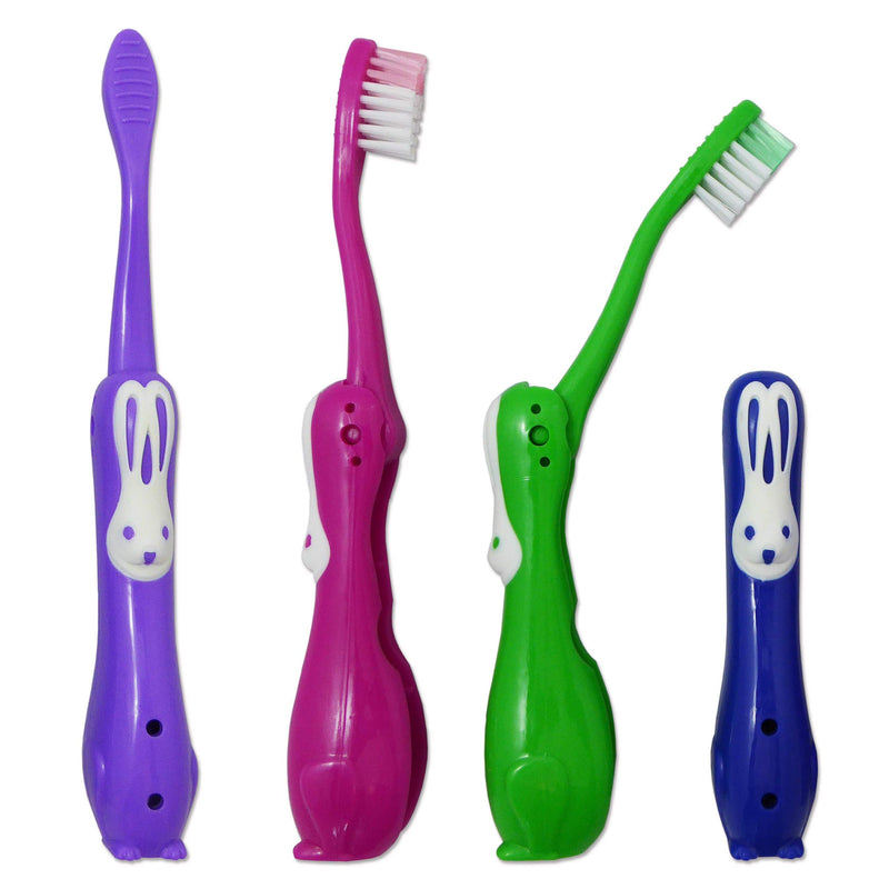 4 Childrens Toothbrushes ~ Bulk Packs Kids Manual Folding Brushes (Rabbit Travel) - BeesActive Australia