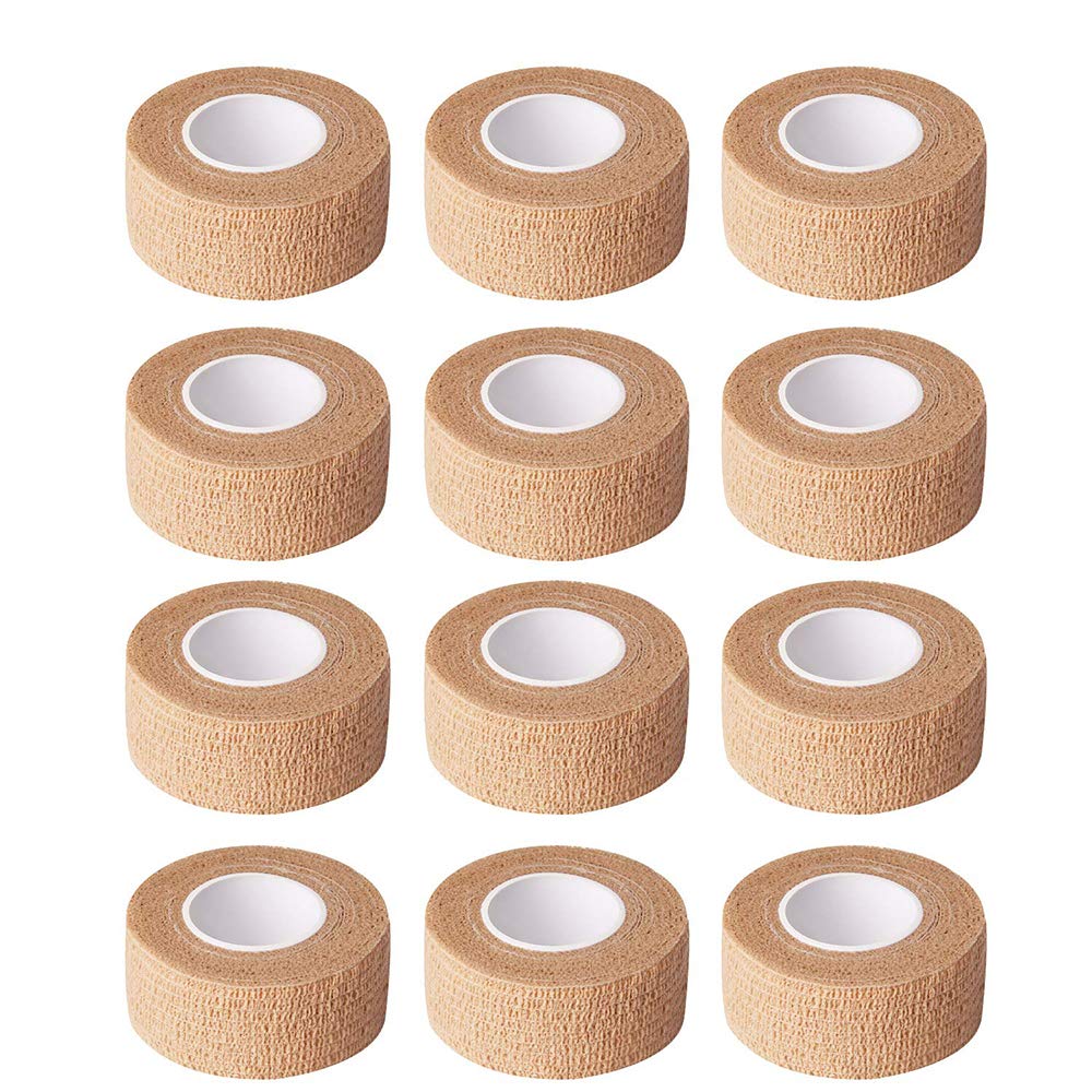 12 Pieces Adhesive Bandage Wrap Stretch Self-Adherent Tape for Sports, Wrist, Ankle, 5 Yards Each (1 Inch, Skin Color) - BeesActive Australia