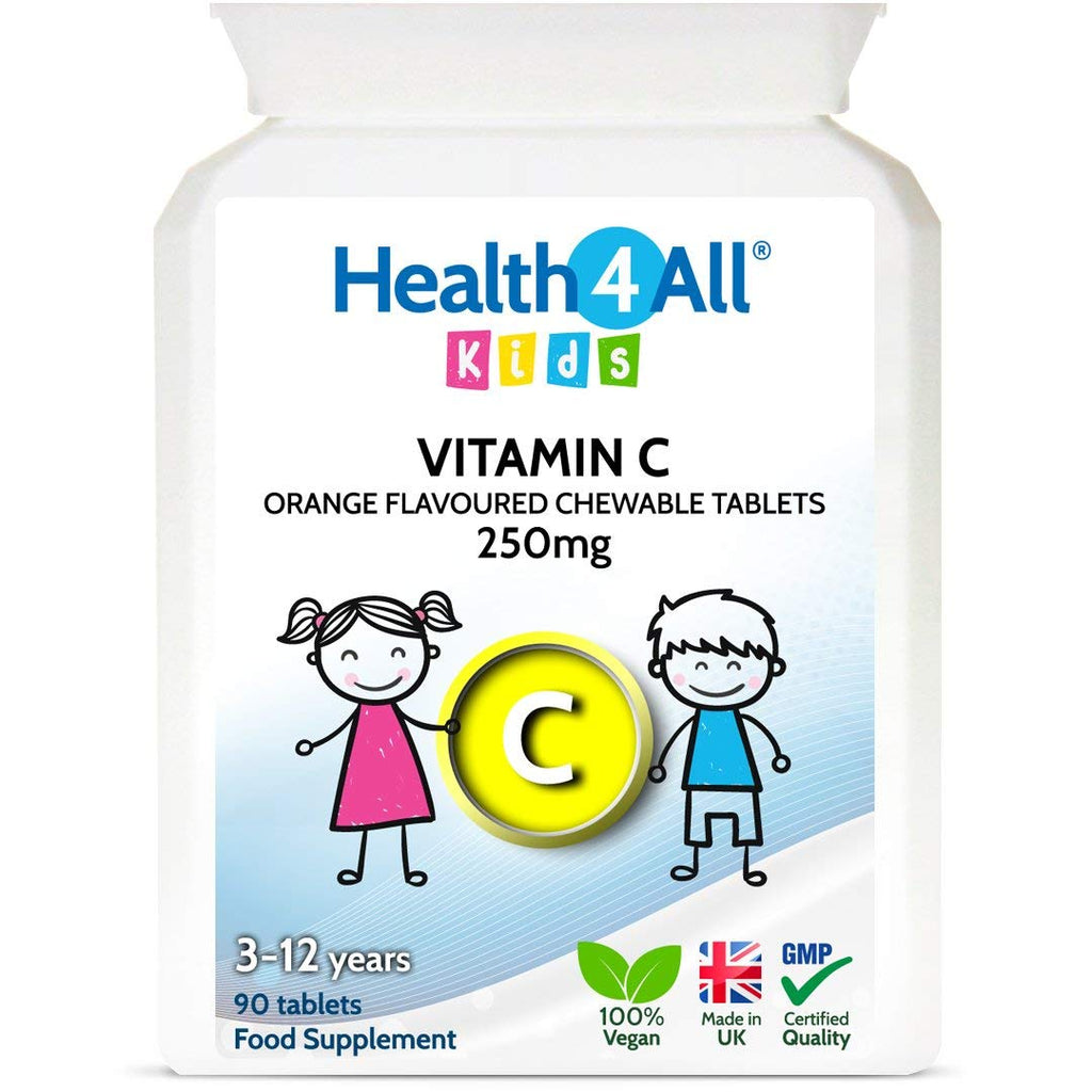 Kids Vitamin C 250mg 90 Tablets (V) . Vegan Chewable Vitamin C Tablets for Children 3+. Made in The UK by Health4All 90 Count (Pack of 1) - BeesActive Australia