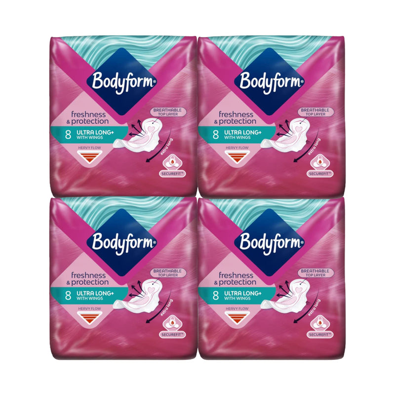 Bodyform Sanitary Towels -Total 32 Towels (Pack of 4, Ultra 8) 8 Count (Pack of 4) - BeesActive Australia