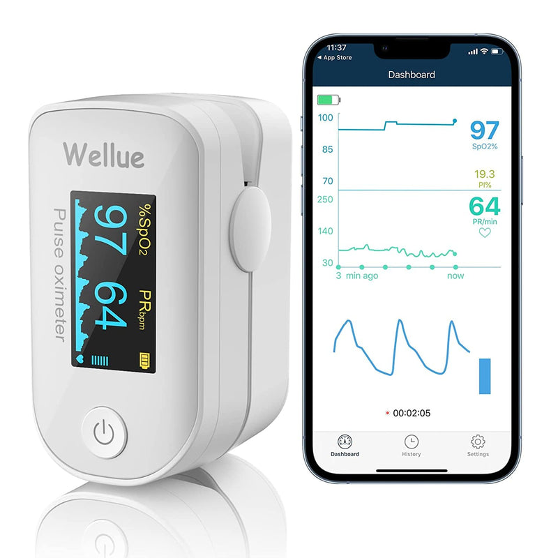 Pulse Oximeter, Bluetooth Finger Clip Oximeter, Blood Oxygen Saturation Meter, Portable Fingertip Oxygen SPO2 Level Health Monitor, White - BeesActive Australia