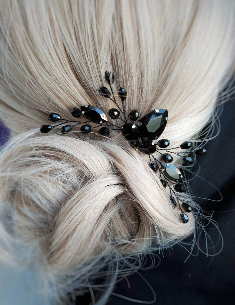 Anglacesmade Bridal Black Crystal Hair Comb Marquise Back Comb Wedding Headpiece Prom Party Festival Hair Accessories for Women and Girls - BeesActive Australia