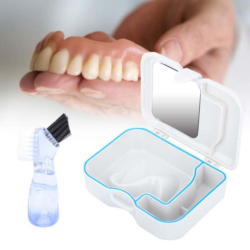Denture Bath Box, Denture Cup, Denture Case Lid, Denture Bath Box False Teeth Storage Box with Mirror and Cleaning Brush - BeesActive Australia