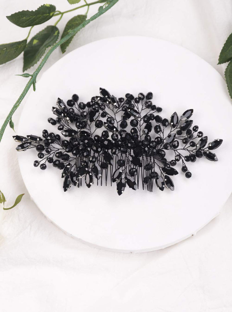 Anglacesmade Bridal Black Crystal Hair Comb Marquise Crystal Back Comb Wedding Hair Accessories for Women and Girls (Black) - BeesActive Australia