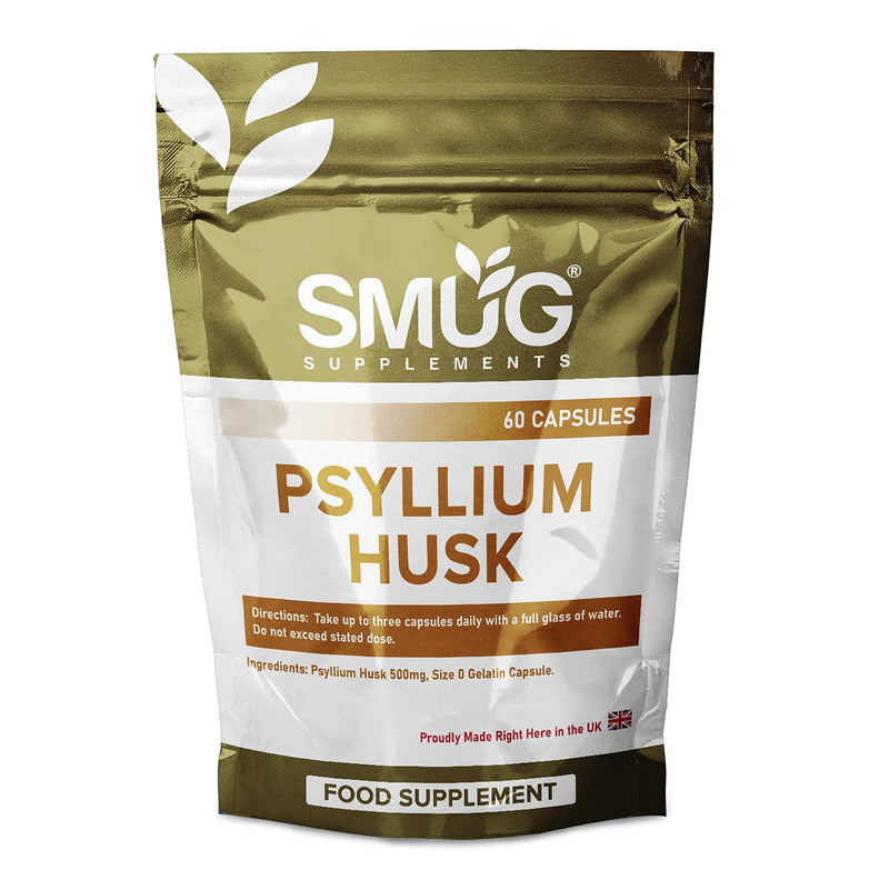 Psyllium Husk Fiber Capsules by SMUG Supplements | Pure & Natural Fibre Pills | 500mg | UK Manufacturer (60 Capsules) - BeesActive Australia