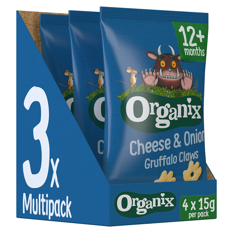 Organix Cheese & Onion Gruffalo Claws Toddler Snack Puffs 12+ Months Multipack 4x15g (Pack of 3) - BeesActive Australia