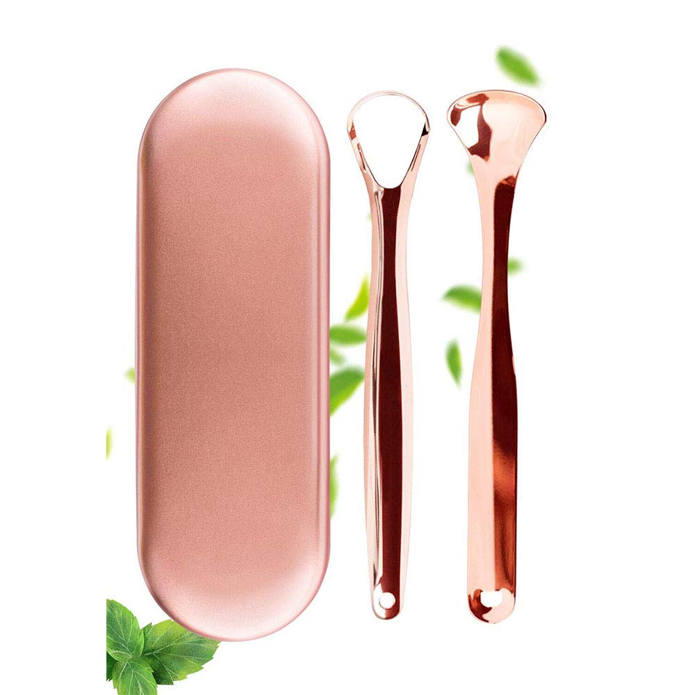 Tongue Scraper-Treatment of Dyspnea and Oral Hygiene-Tongue Cleaner Prevents Bad Breath, removes Bacteria and Natural Breath freshener (Rose Gold) - BeesActive Australia