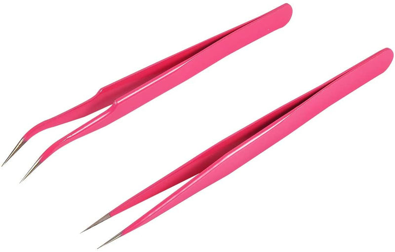 Geviro 2 Pieces Nail Art Tweezers Straight and Curved Tip Tweezers False Eyelash Rhinestone Picker Pointed Tweezers Makeup Tools - BeesActive Australia
