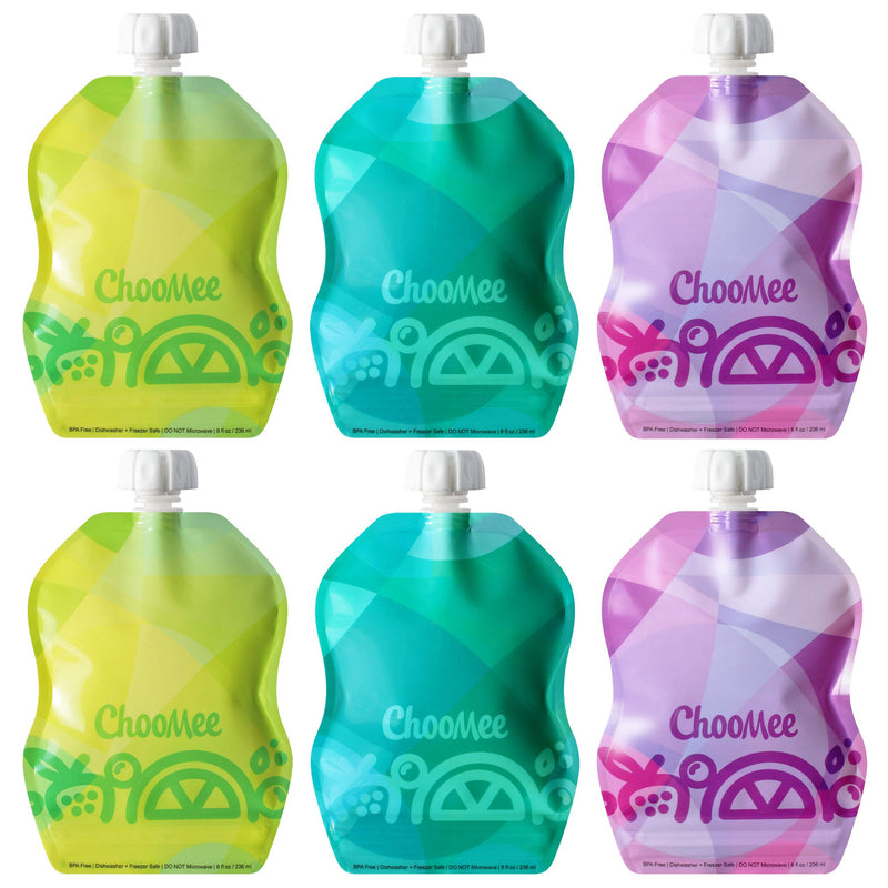 ChooMee Reusable Baby Food Pouches, SnakPack | Secure Double Lock Zipper 6 CT TropiColor - BeesActive Australia