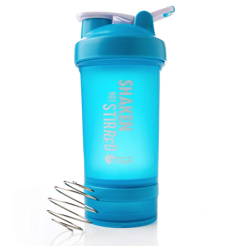 Shake That Weight 450ml Protein Shaker - Blue - With Storage Attachment For Protein and Diet Shake Powder, Wire Ball Mixer, Bag Attachment Loop - BeesActive Australia