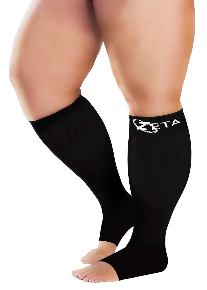 Zeta Socks Open Toe XXXL 26 Inch Wide Calf Plus Size Compression 20-30 mmHg (1 Pair) 3X-Large Black - BeesActive Australia