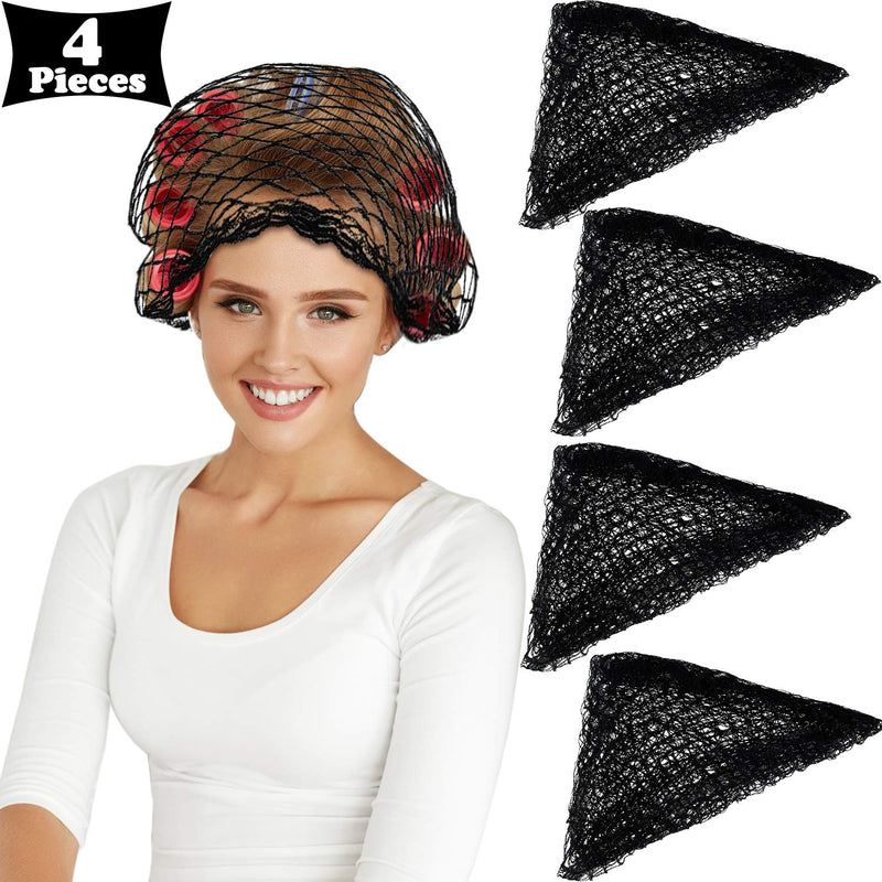 4 Pieces Triangle Hair Net for Rollers, Women Hair Net Mesh Hair Net Triangular Hair Setting Net for Sleeping, 35 x 35 x 57 Inches (Black) Black - BeesActive Australia