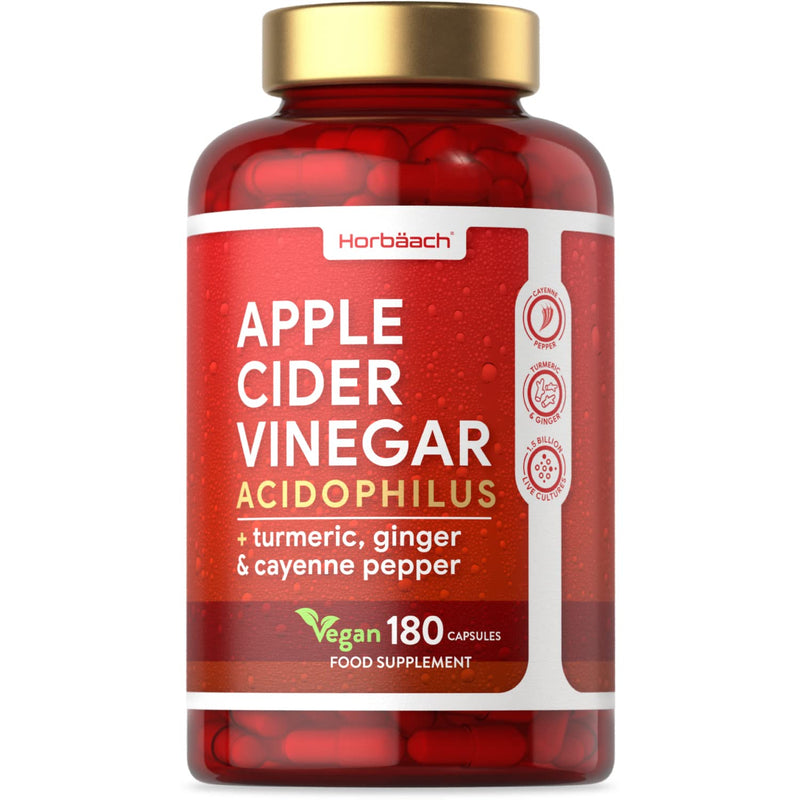 Apple Cider Vinegar Capsules | 1000mg | 180 Count | High Strength Complex with Probiotics | Vegan Supplement | by Horbaach - BeesActive Australia