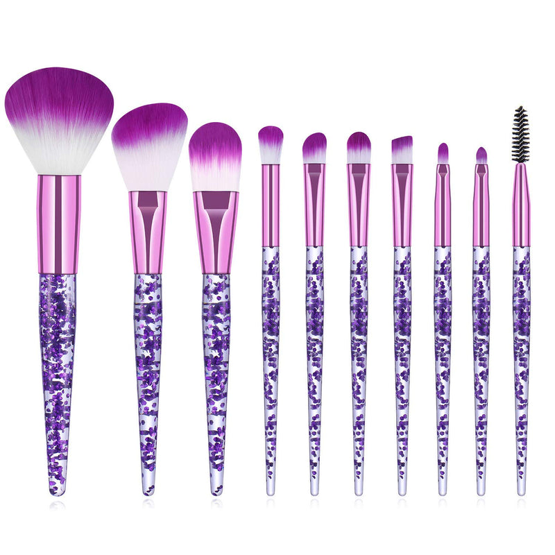 10 Pieces Crystal Glitter Makeup Brushes Premium Synthetic Fiber Makeup Brush for Foundation Powder Concealers Blush and Eyeshadow (Purple) - BeesActive Australia