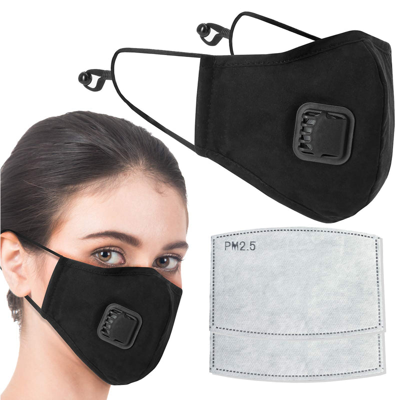Tanness Black Face Mask Cover with 2x PM2.5 Air Filters Cotton Sheet Washable Reusable Face Filtered Mouth Cover with Carbon Activated Filters - BeesActive Australia