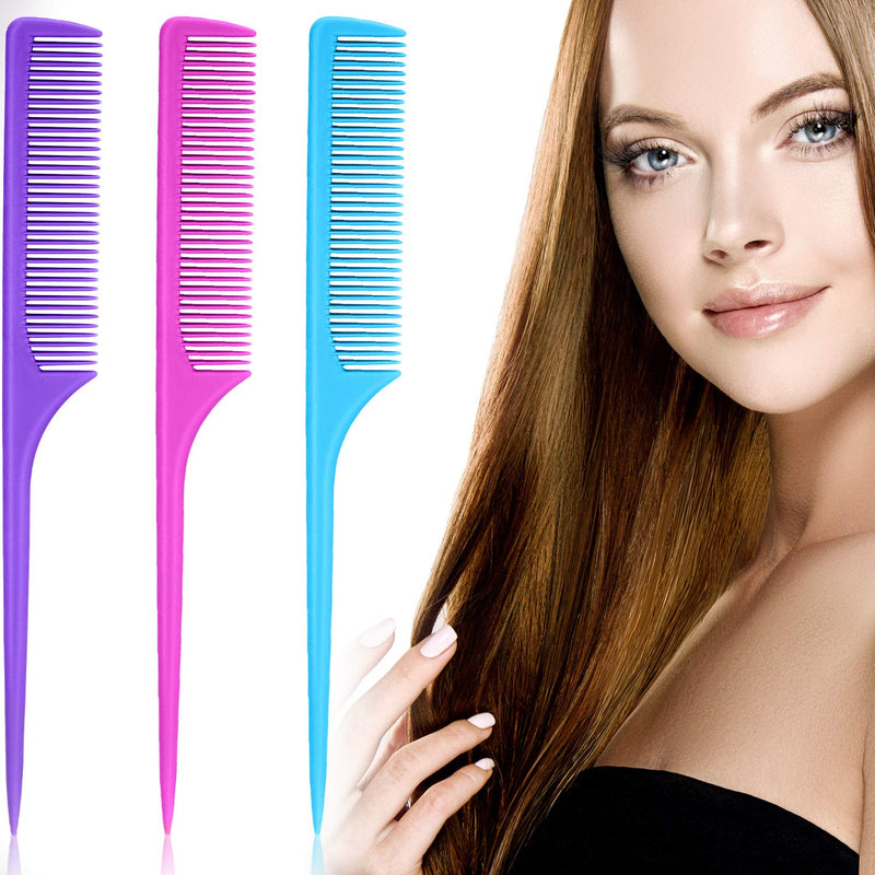 3 Pieces Plastic Rat Tail Comb Pintail Comb Fiber Teasing Comb 9 Inch Styling Comb with Thin and Long Handle for Men Women Girl Salon Home Supplies - BeesActive Australia