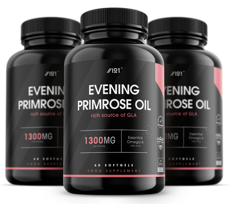 Evening Primrose Oil Softgels - 1300mg - Extra Virgin & Cold Pressed - 60 Softgels - No Additives — Non-GMO, Gluten Free. (3 Pack) 3 Pack - BeesActive Australia