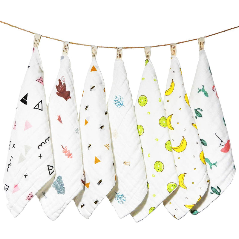 ALBOYI 7 Pack Baby Muslin Washcloths, Newborn Baby Face Towel Drool Bib Wash Cloths Handkerchief Saliva Wipes for Toddlers Boys & Girls 7pack - BeesActive Australia