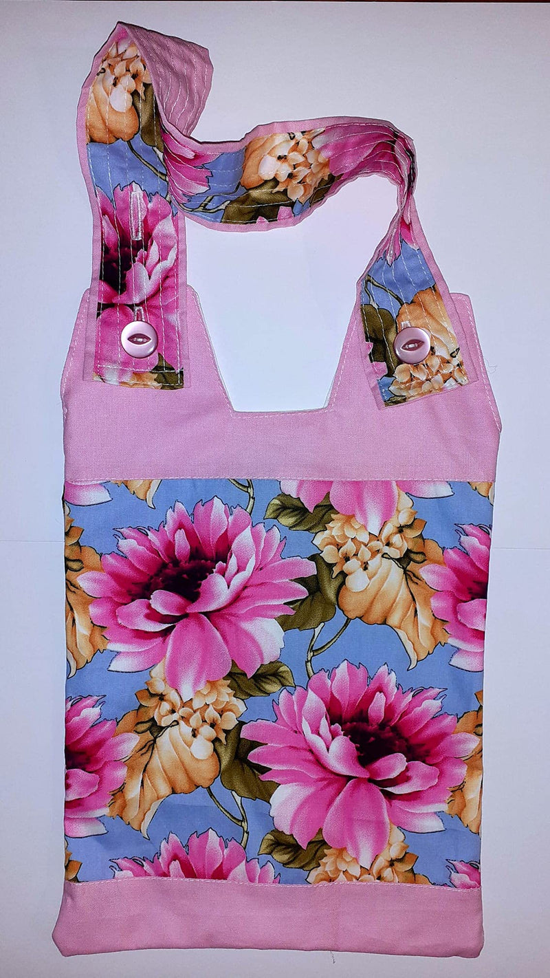 100% Cotton Catheter Night Bag Holder with a Handle. Cover for a Catheter Night Bag. Large Pink Flowers. - BeesActive Australia