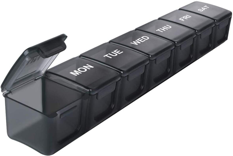 SUKUOS Pill Box 7 Day Extra Large Weekly Pill Organiser Travel Pill Case BPA Free Pill Dispenser BPA Free (Once a Day) - Black - BeesActive Australia