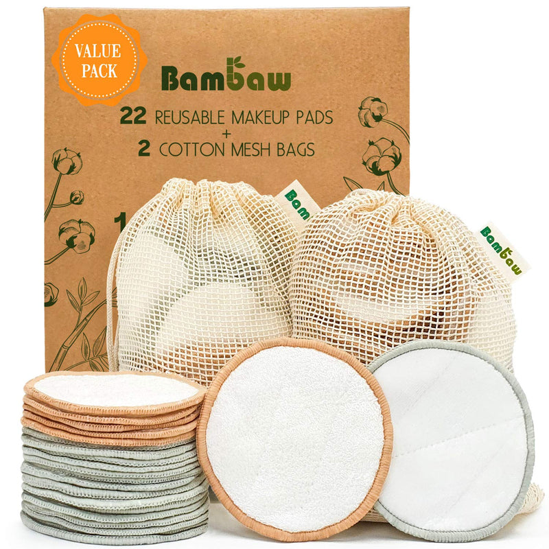 Reusable Cotton Pads | 22 Pack | Reusable Makeup Remover Pads with 2 Bags for Laundry and Storage | Bambaw - BeesActive Australia