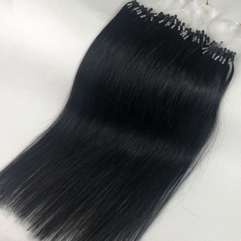 GOOFIT Hair Extensions Micro Loop Human Hair Extensions Remy Hair Double Rings - 1g/s 50s/pack - (18" #01 Jet Black ) 18 inch - BeesActive Australia