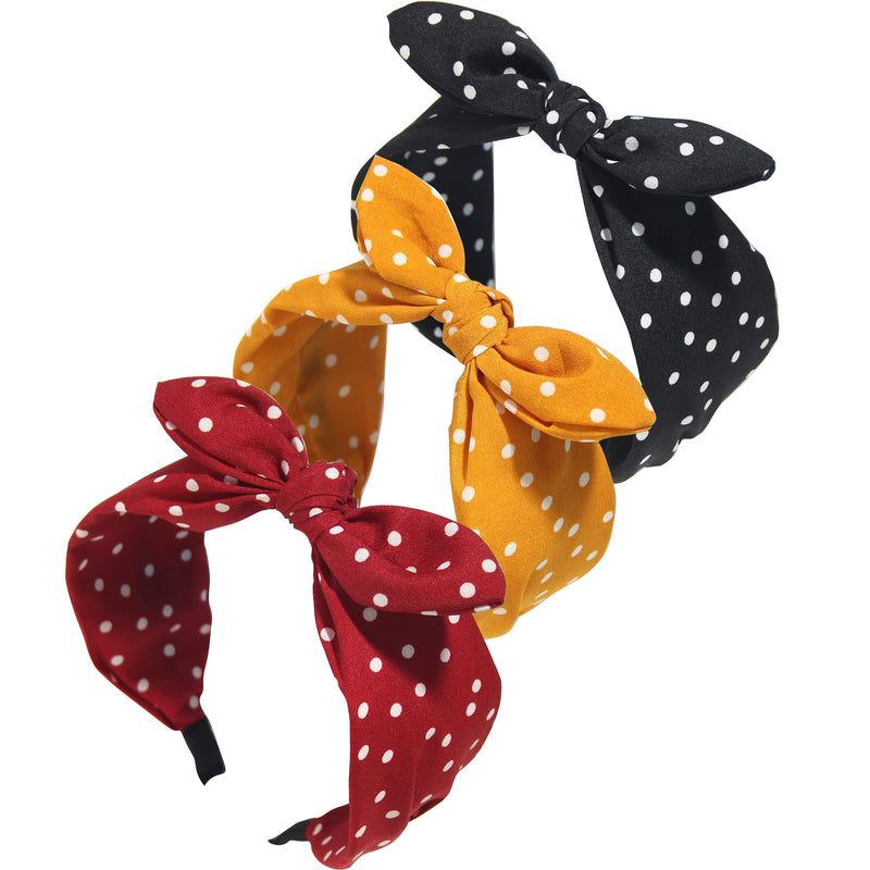 Polka Dot Headband for Women Bow Knot Fabric Headbands Knotted Hair Bands Twisted Headwrap Bunny Ear Wide Hair Hoops Hair Accessories Pack of 3pcs - BeesActive Australia