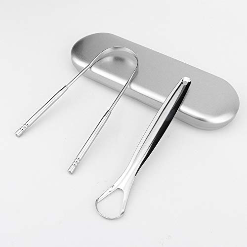 Tongue Scraper, Tongue Cleaner 304 Stainless Steel Eliminate Bad Breath Protects Taste Bud Easy to Clean Portable with Iron Box 2 Pack - BeesActive Australia