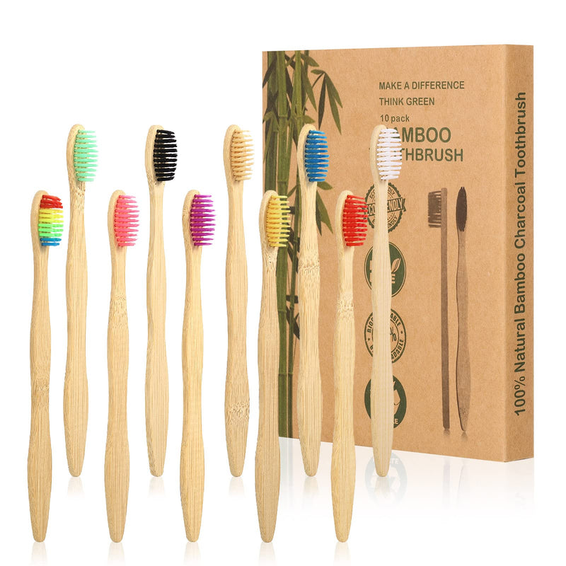 tonyg-p 10 Pack Toothbrushes Medium Nylon Bristles Natural Biodegradable Eco-Friendly BPA Free Wooden Toothbrush Set, Assorted Colour - BeesActive Australia