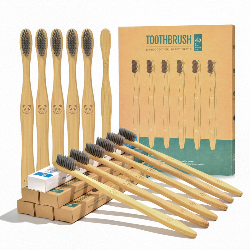 12 Pcs Eco-Friendly Charcoal Toothbrushes Natural Bamboo | Biodegradable Soft Bristle Toothbrush(12 Pack) 12 Count (Pack of 1) - BeesActive Australia