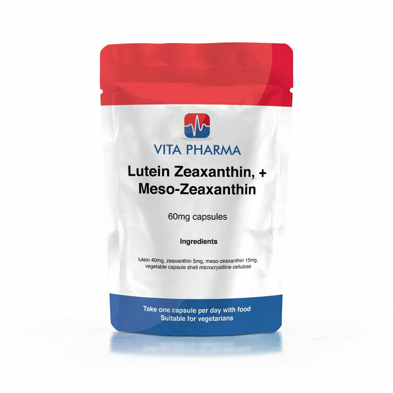 Lutein ZEAXANTHIN + Meso ZEAXANTHIN 60mg, 30 Capsules, 1 Months Supply, by VITA PHARMA, Premium Product, Buy Now for Fast delivery - BeesActive Australia