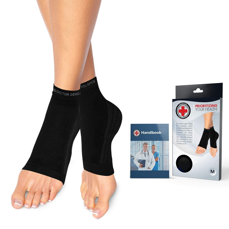 Doctor Developed Copper Infused Foot Compression Sleeves / Plantar Fasciitis Socks [PAIR] and Doctor Written Handbook Black 2XL - BeesActive Australia