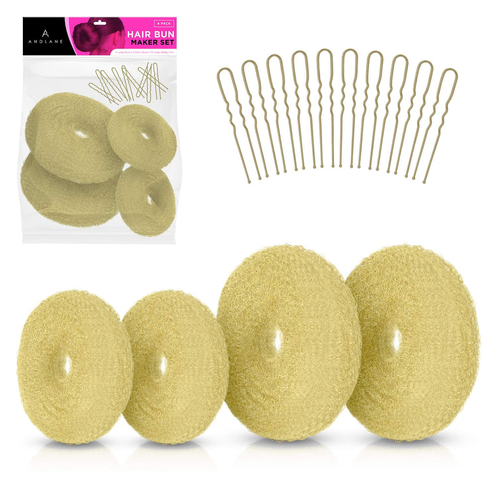 Donut Hair Bun Maker set – 4 Pack Bun Rings for Hair with 10 Bun Pins - Hair Accessories by Andlane (Blonde) - BeesActive Australia