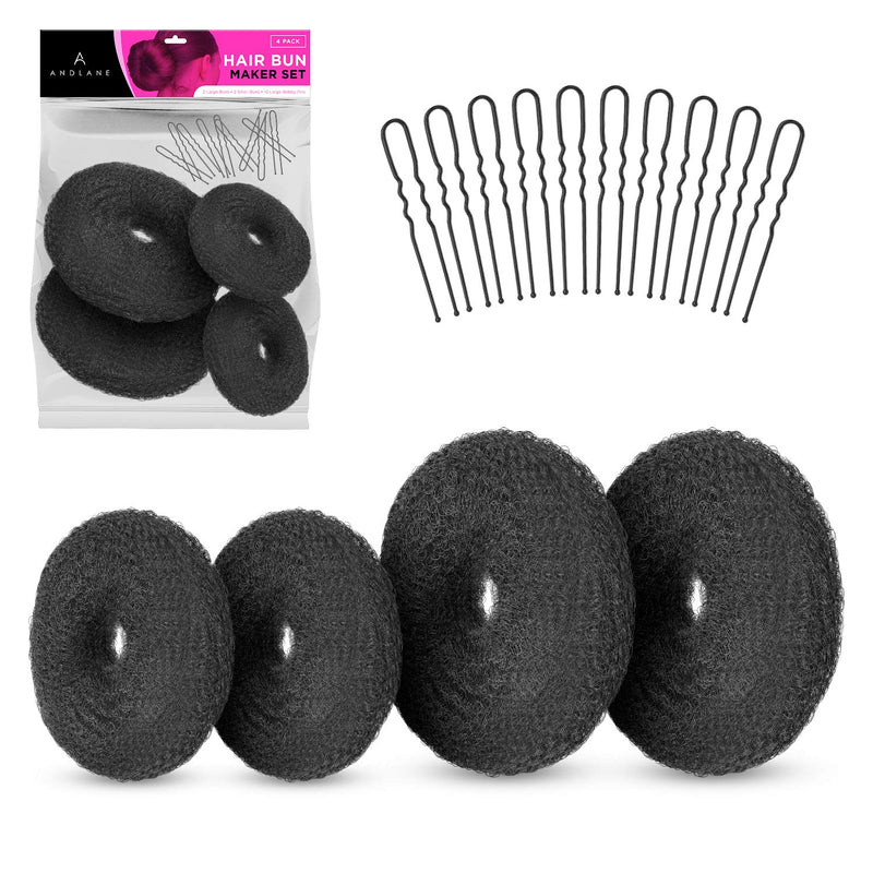 Donut Hair Bun Maker set – 4 Pack Bun Rings for Hair with 10 Bun Pins - Hair Accessories by Andlane (Black) - BeesActive Australia