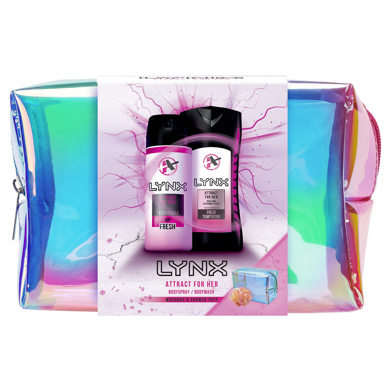 Lynx Attract For Her Washbag Gift Set, Ideal for Girls And Teenagers, Duo Pack Shower Gel And Deodorant Body Spray, Includes a Shower Loofah Puff - BeesActive Australia