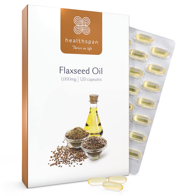 Healthspan Flaxseed Oil 1,000mg | 120 Capsules | Omega 3 Fatty Acid ALA | Maintain Healthy Blood Cholesterol Levels | Women's Health | Vegan - BeesActive Australia