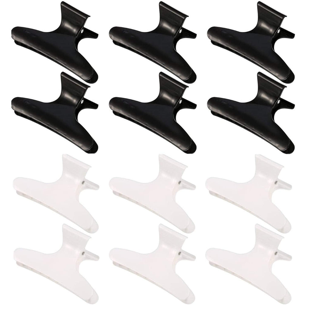 12 Pcs Butterfly Hairdresser Clamps, Styling Hair Claw Clips Black White Hair Clamps Hairdressing Salon Tool for Women Girls Black+White - BeesActive Australia