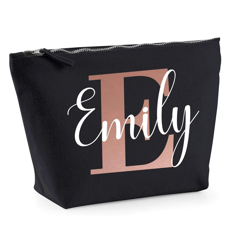 Womens Personalised Rose Gold Initial and Name Makeup Bag - Personalised Birthday Gift Idea for Her - Makeup Holder Travel Mum, S, Black - BeesActive Australia