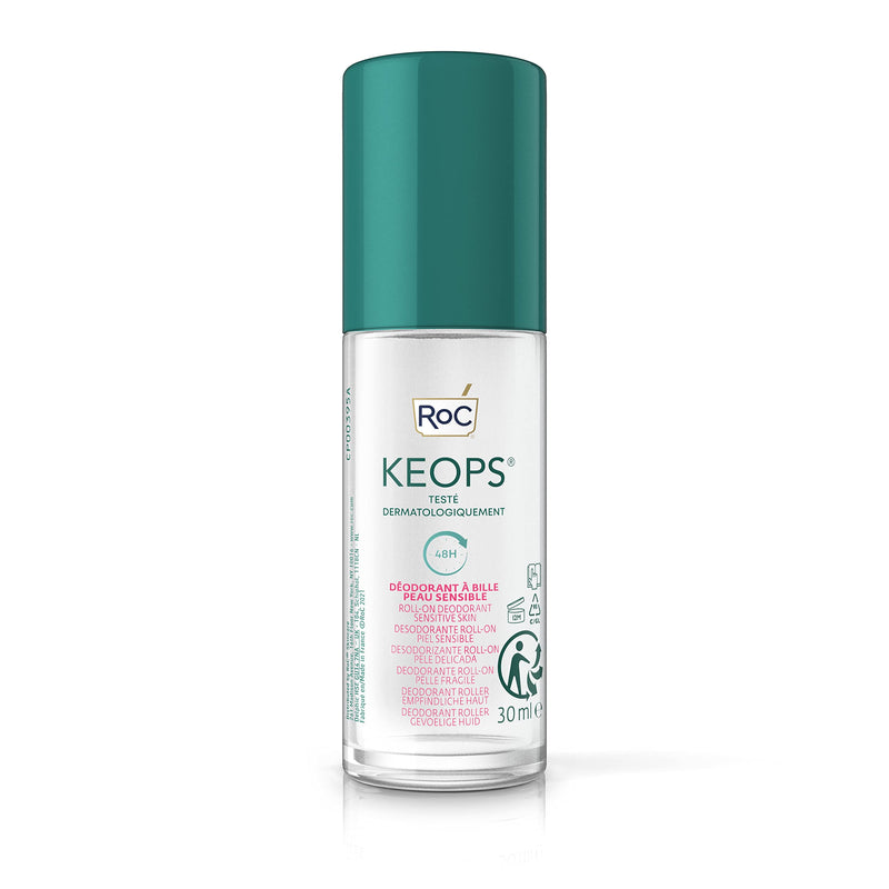RoC - KEOPS Roll-On Deodorant Sensitive Skin - Anti-Perspirant - 48 Hours Efficacy - Alchol-Free and Fragrance-Free -30 ml - BeesActive Australia