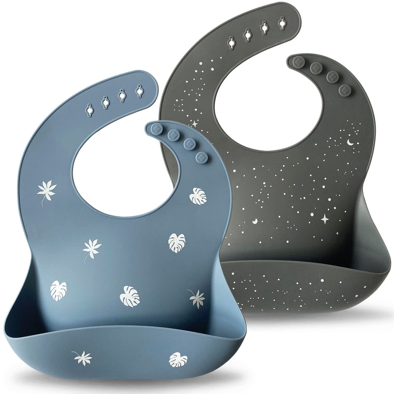 Moonkie Silicone Baby Bibs Set Of 2, BPA Free Waterproof Soft Durable Adjustable Silicone Bibs for Babies & Toddlers(Shifting Sand/Burlwood) - BeesActive Australia