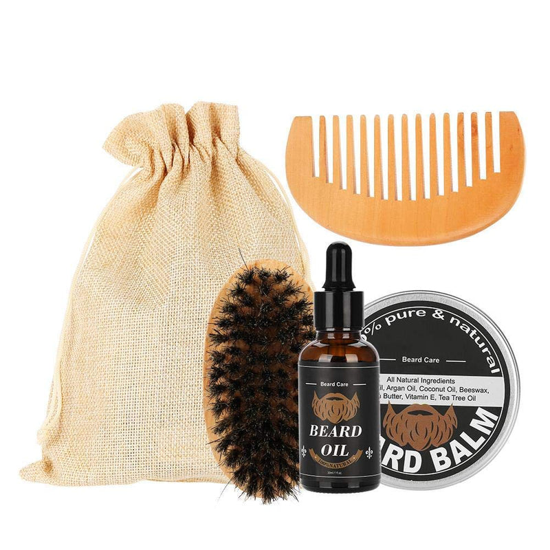 Beard Grooming Kit, 4Pcs/Set Men Beard Care 60g Beard Moisturizing Balm 30g Beard Oil with Comb and Brush, Perfect for Men's - BeesActive Australia