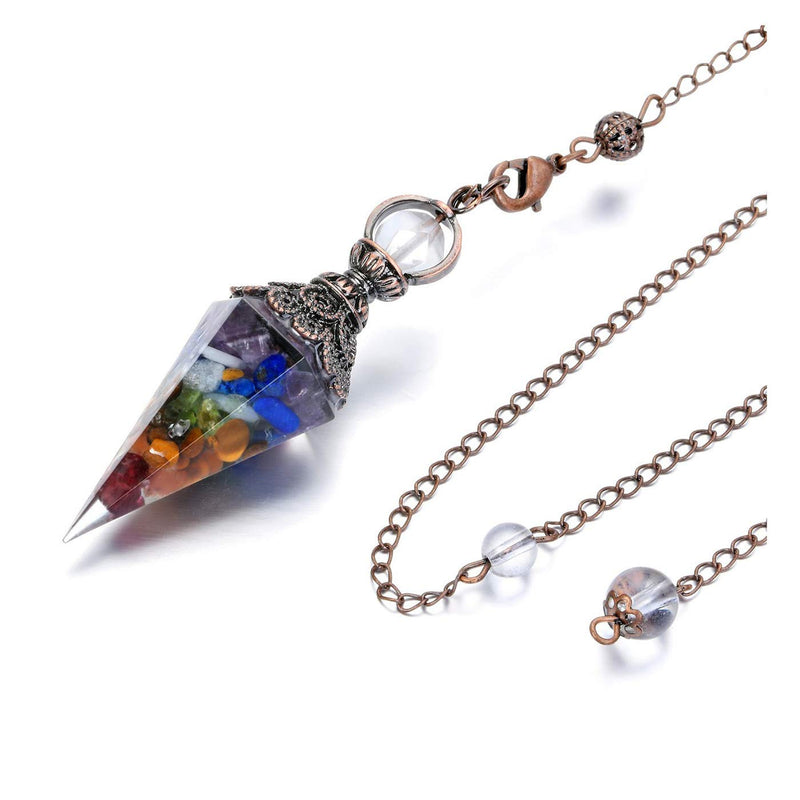 JOVIVI 7 Chakra Dowsing Pendulum Crystal Healing Hexagonal Gemstone Crystals Point Pendulum for Divination Scrying Dowser 7 Chakra Crystals - BeesActive Australia