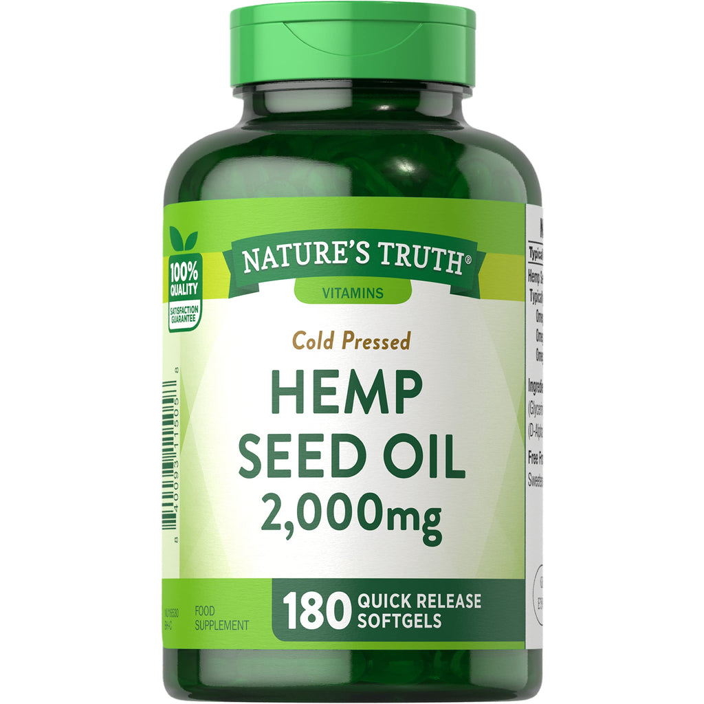 Hemp Seed Oil 2000mg 180 Softgel Capsules | High Strength, Cold Pressed | Natural Source of Omega 3, 6, and 9 | Non-GMO, Gluten Free Supplement - BeesActive Australia