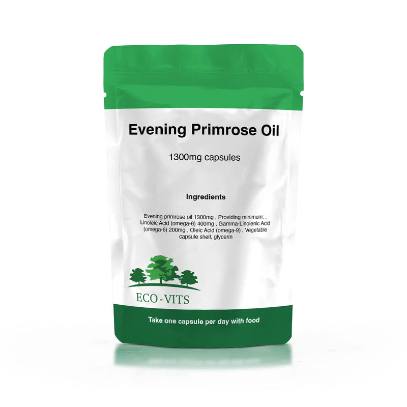 ECO-VITS Evening Primrose Oil (1300MG) 30 CAPS. Recyclable Packaging. Sealed Pouch - BeesActive Australia