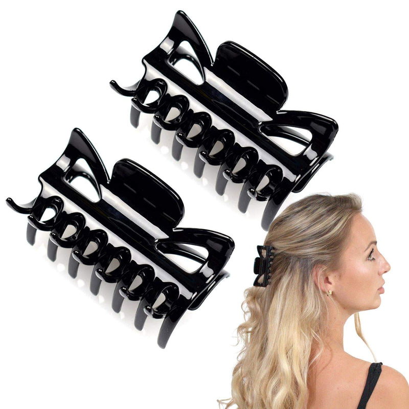 BasicSense 2 Pieces 3.2 inch Hair Claws Durable & Sturdy NonSlip Plastic Grip Clamps Clips Strong Hold, Glossy Black L (2 Count) - BeesActive Australia