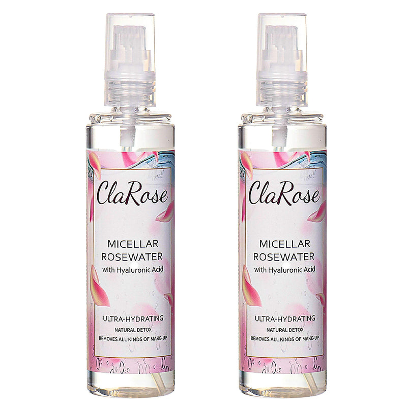 ClaRose Micellar Water with Hyaluronic Acid and 100% Natural Vegan Rosewater, 300 ml, (Pack of 2) - BeesActive Australia