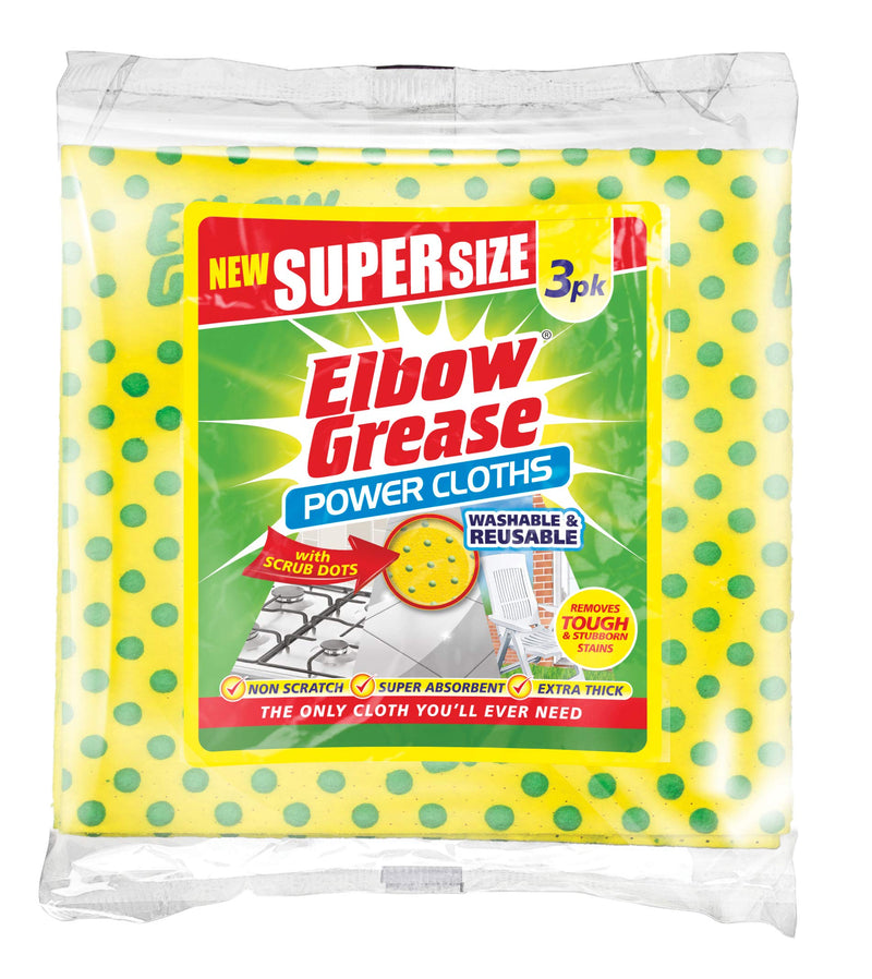 Elbow Grease Power Cloths with Scrub Dots Reusable Washable Extra Large Pack of 3, Yellow - BeesActive Australia