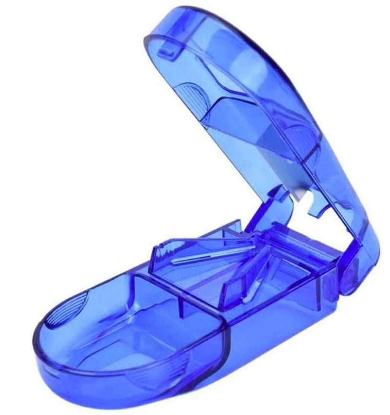 Deluxe Pill Cutter Splitter with Built in Pill Case uses a Strong Stainless Steel Blade Easily and Cleanly cuts Tablets/Pills in Half, Quarter Blue - BeesActive Australia