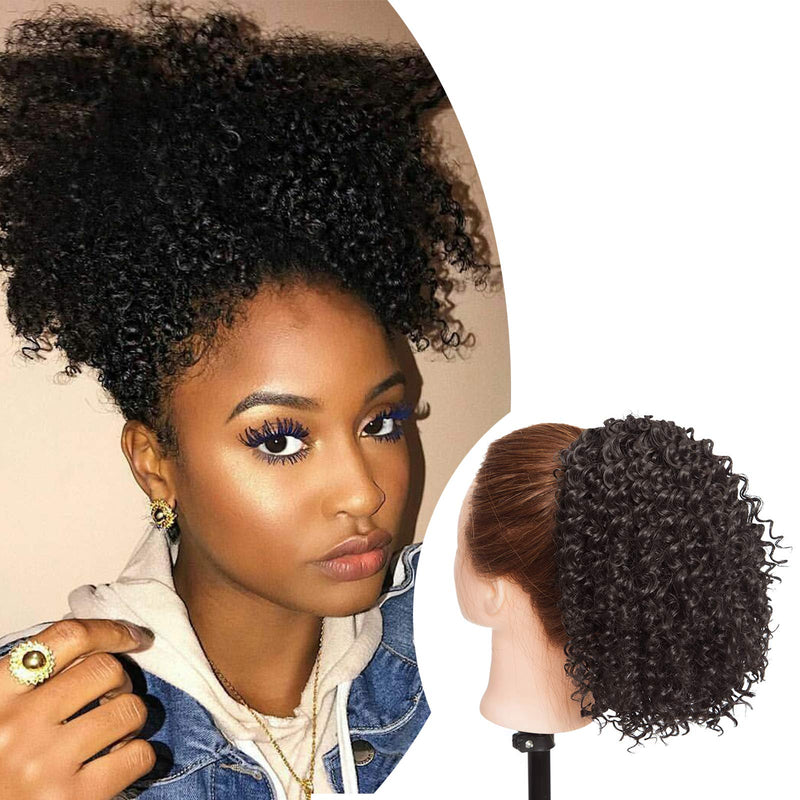 SEGO 8 Inch Afro Hair Bun Drawstring Ponytail Kinky Curly - Natural Black - Scrunchie Bun Clip In Ponytail Extensions For Women - BeesActive Australia