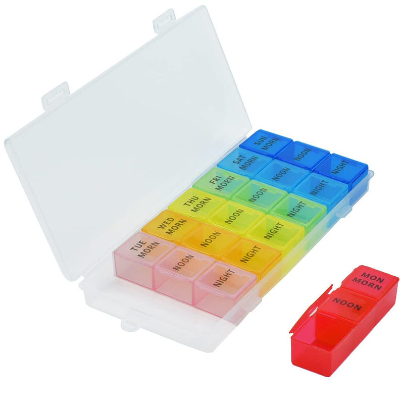 Pill Box Organiser 7 Day Weekly 3 Times a Day Travel Case Medication Dispenser Reminder for Medication, Supplements, Vitamins and Cod Liver Oil - BeesActive Australia
